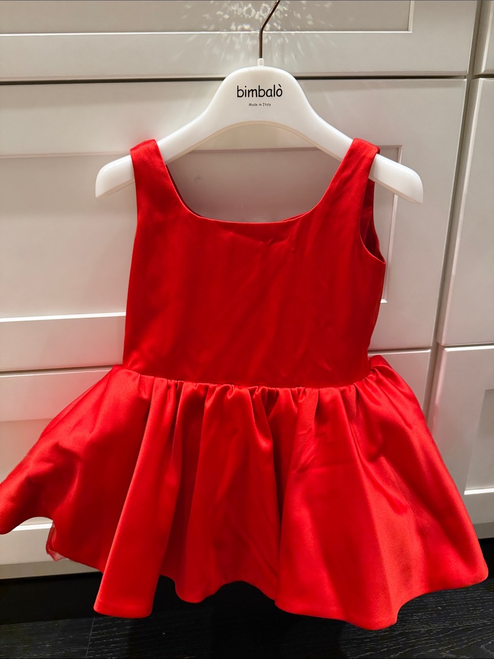 Flower & Ruffles Red Satin Sleeveless Twirl Dress